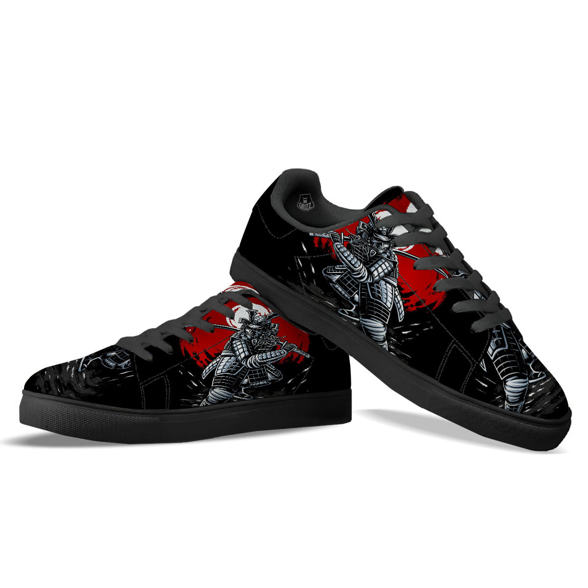 Warrior Samurai Dark Print Black Low Top Sneakers-grizzshop