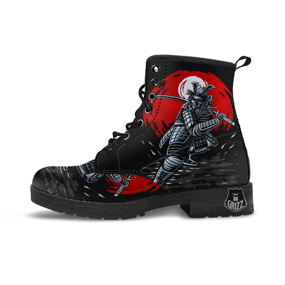 Warrior Samurai Dark Print Leather Boots-grizzshop