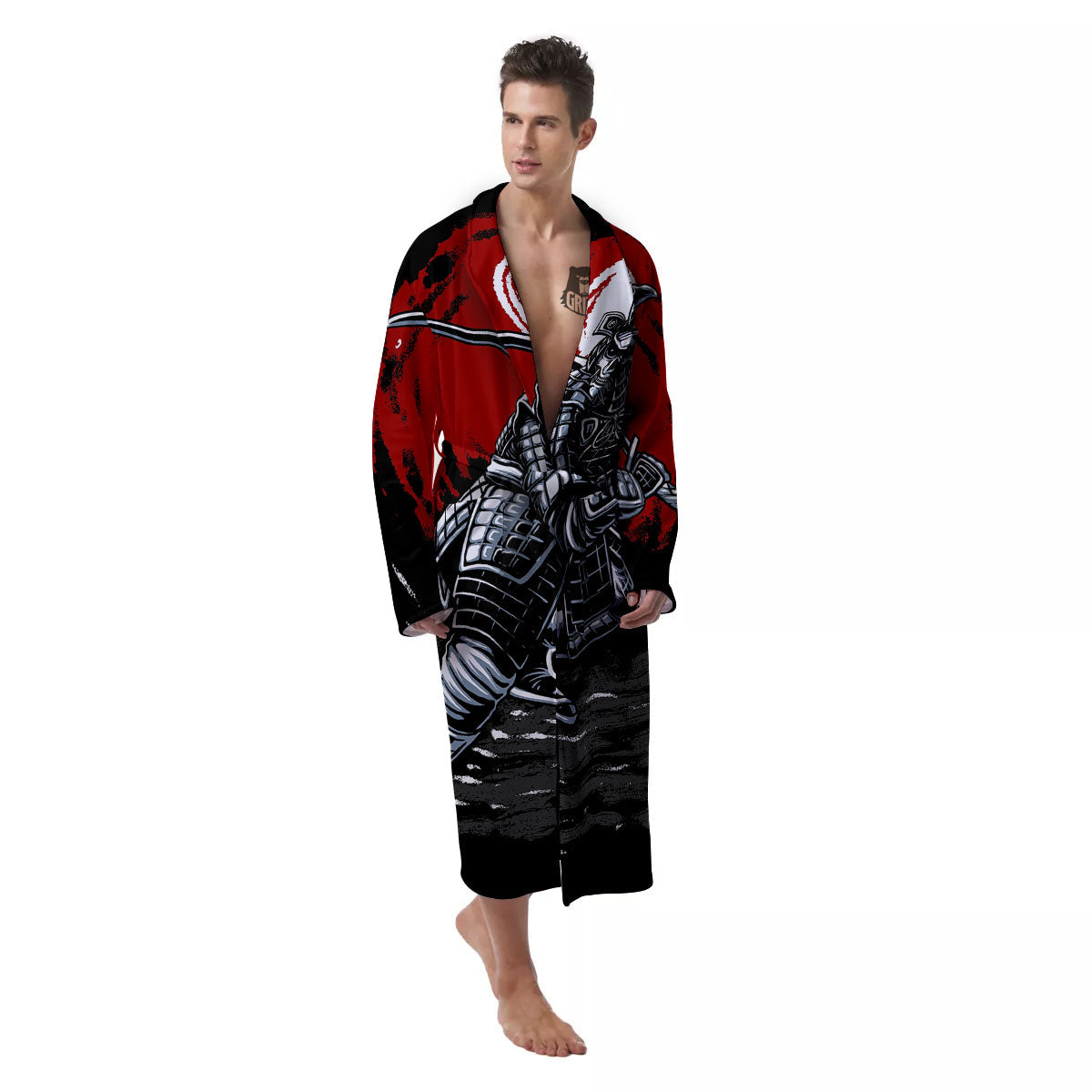 Warrior Samurai Dark Print Men's Robe-grizzshop