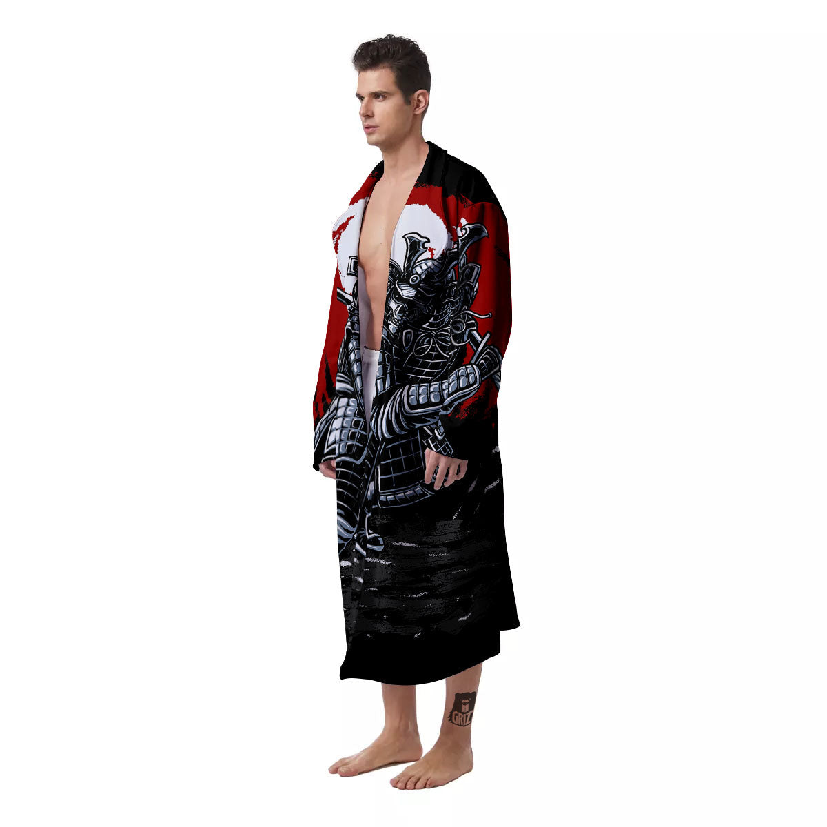 Warrior Samurai Dark Print Men's Robe-grizzshop