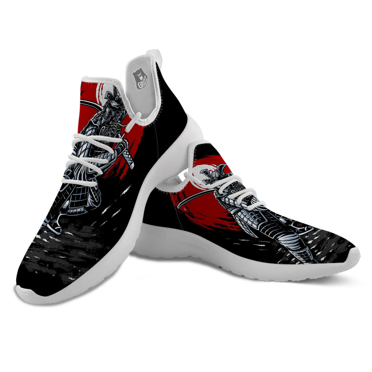 Warrior Samurai Dark Print White Athletic Shoes-grizzshop