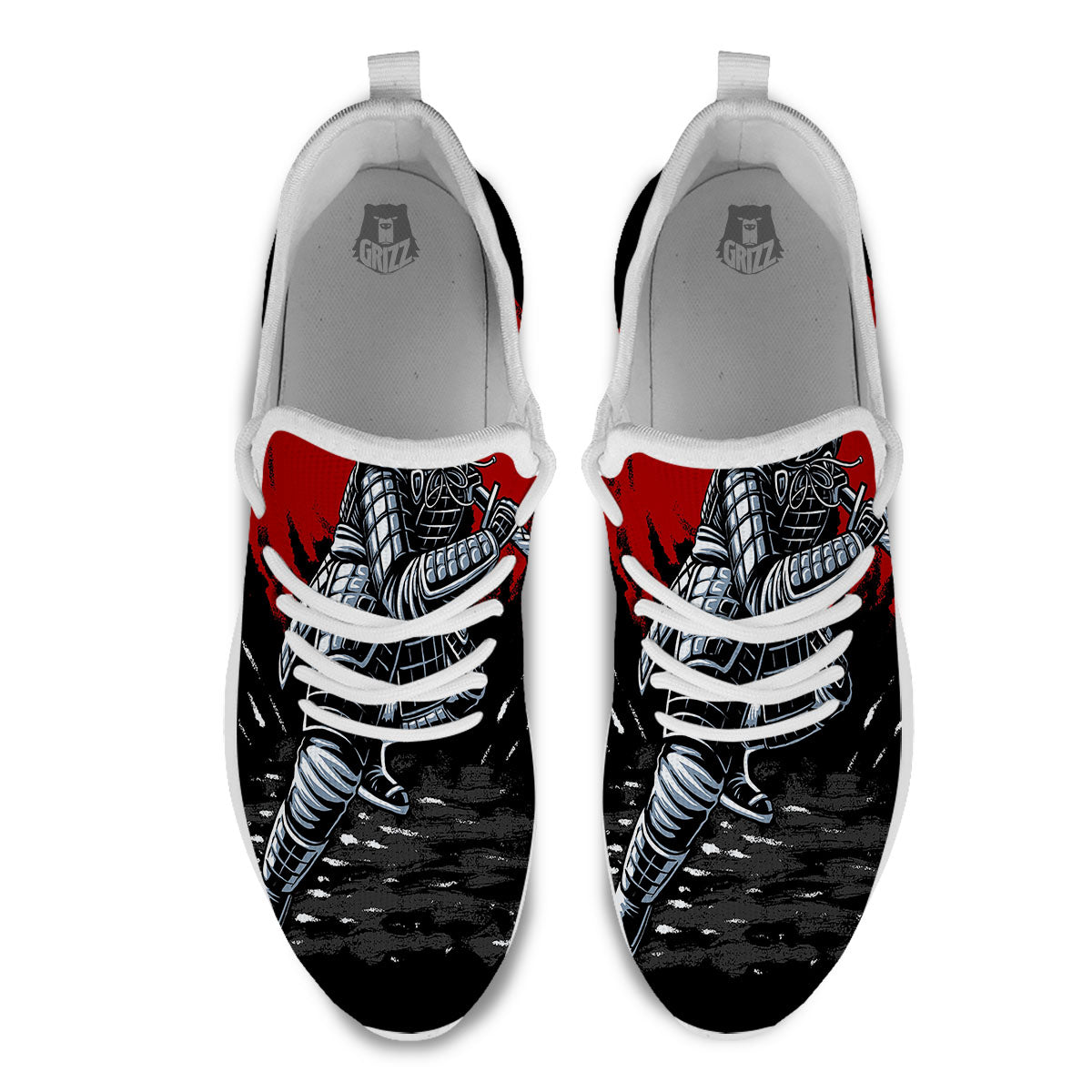 Warrior Samurai Dark Print White Athletic Shoes-grizzshop