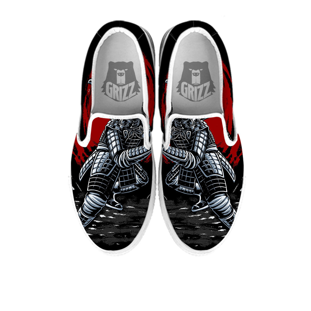 Warrior Samurai Dark Print White Slip On Shoes-grizzshop