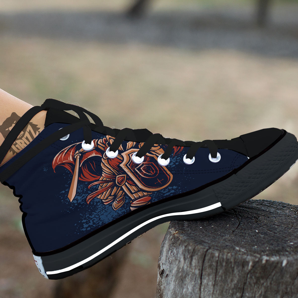 Warrior Spartan Print Black High Top Shoes-grizzshop