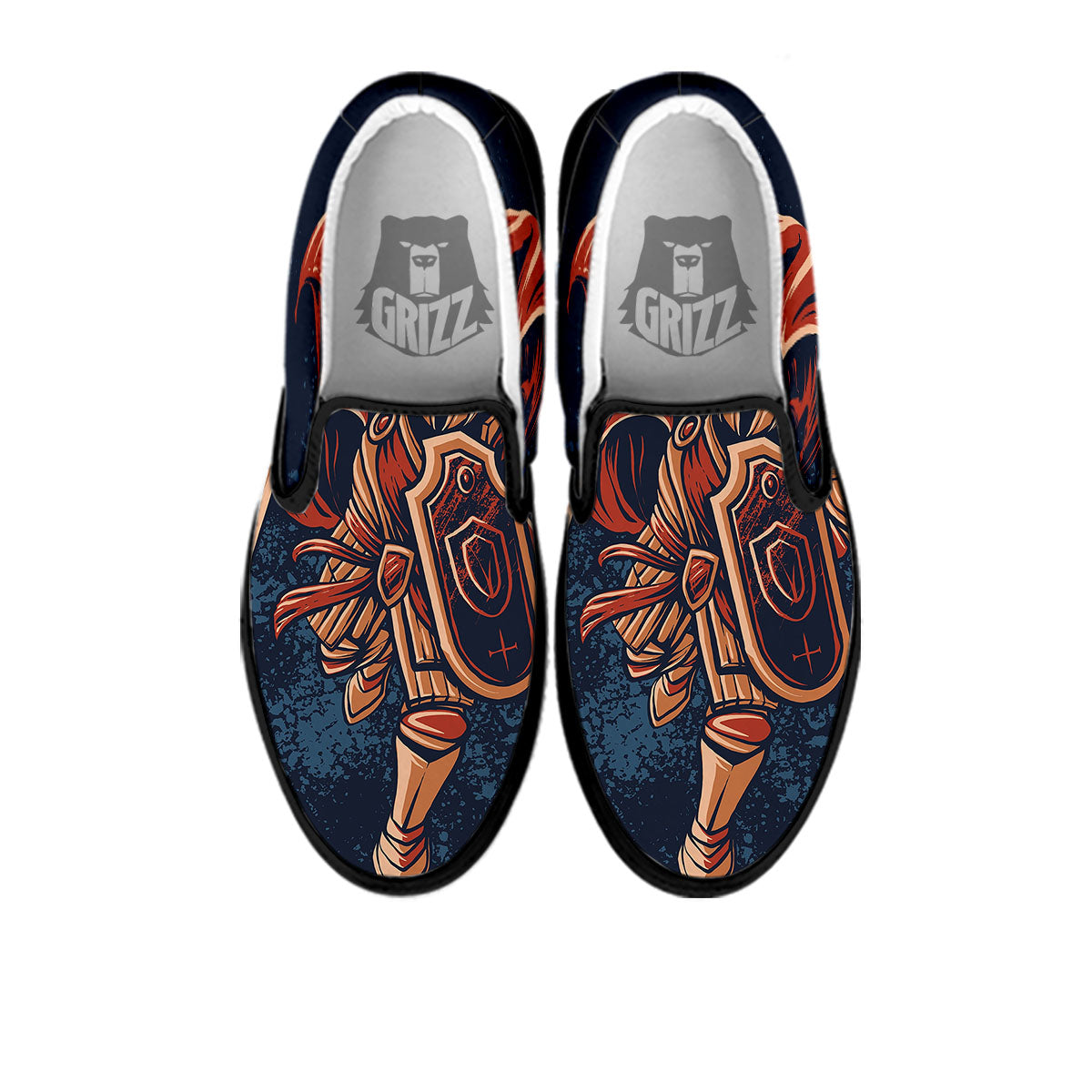 Warrior Spartan Print Black Slip On Shoes-grizzshop