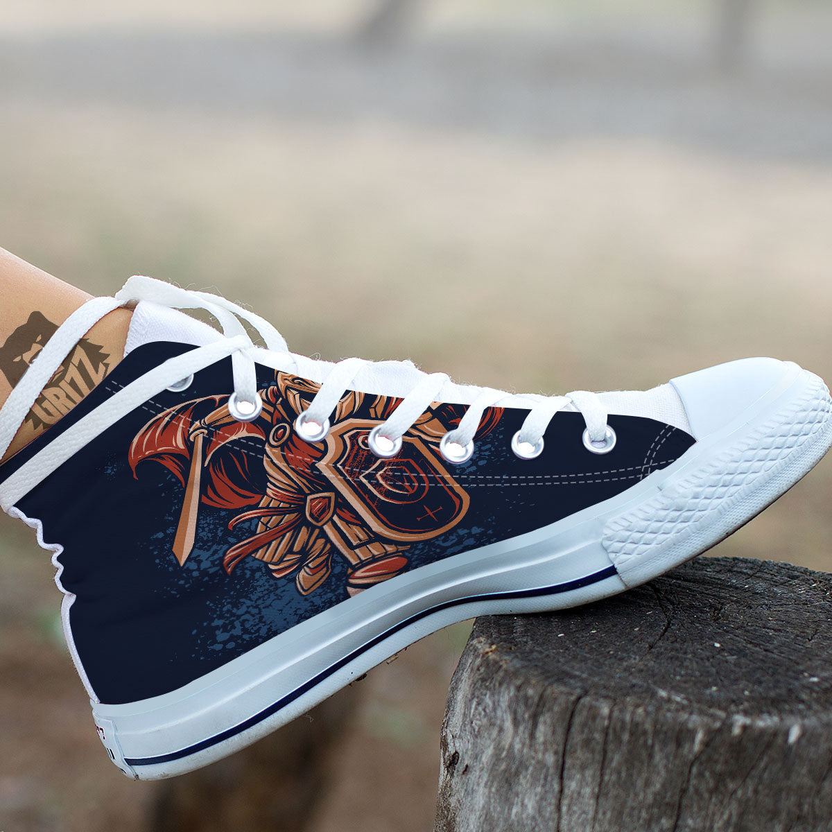 Warrior Spartan Print White High Top Shoes-grizzshop