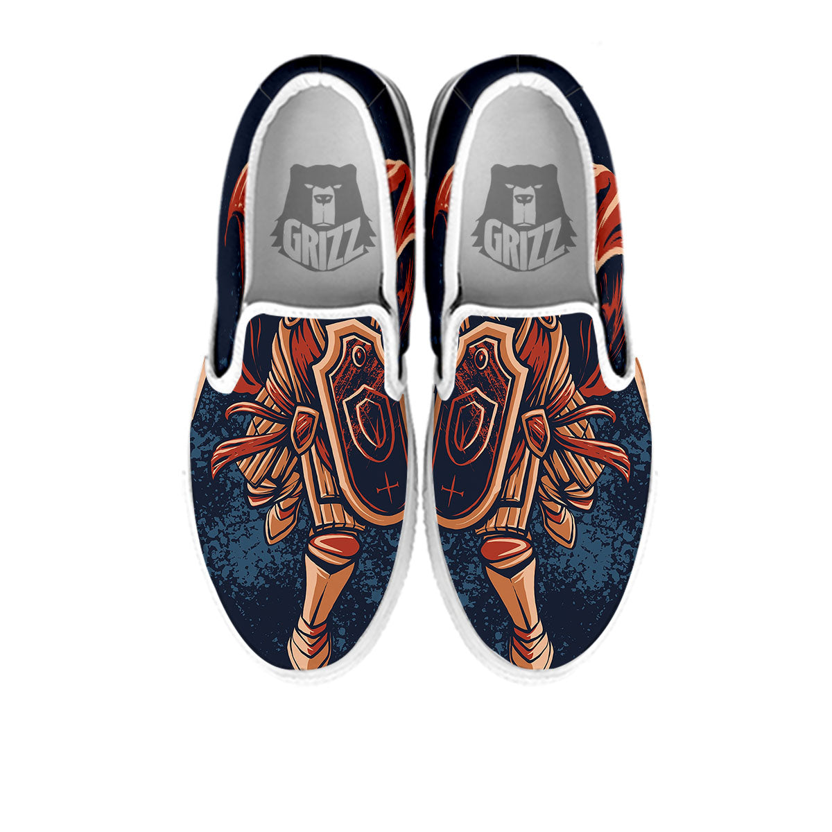 Warrior Spartan Print White Slip On Shoes-grizzshop