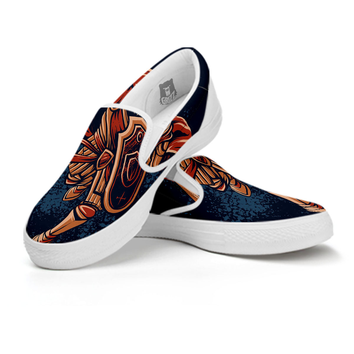 Warrior Spartan Print White Slip On Shoes-grizzshop