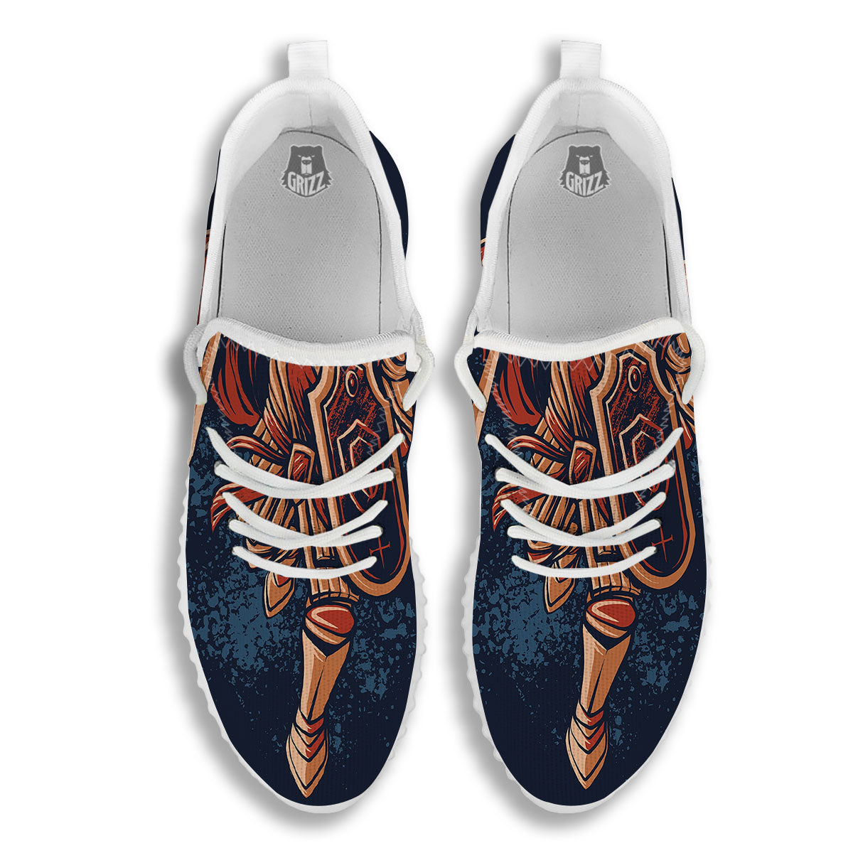 Warrior Spartan Print White Walking Shoes-grizzshop