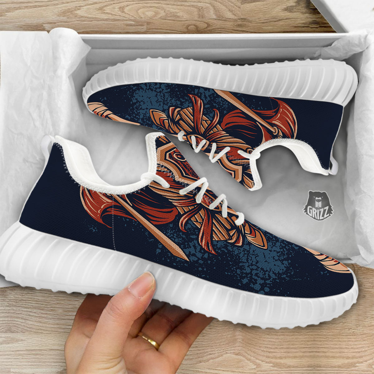 Warrior Spartan Print White Walking Shoes-grizzshop