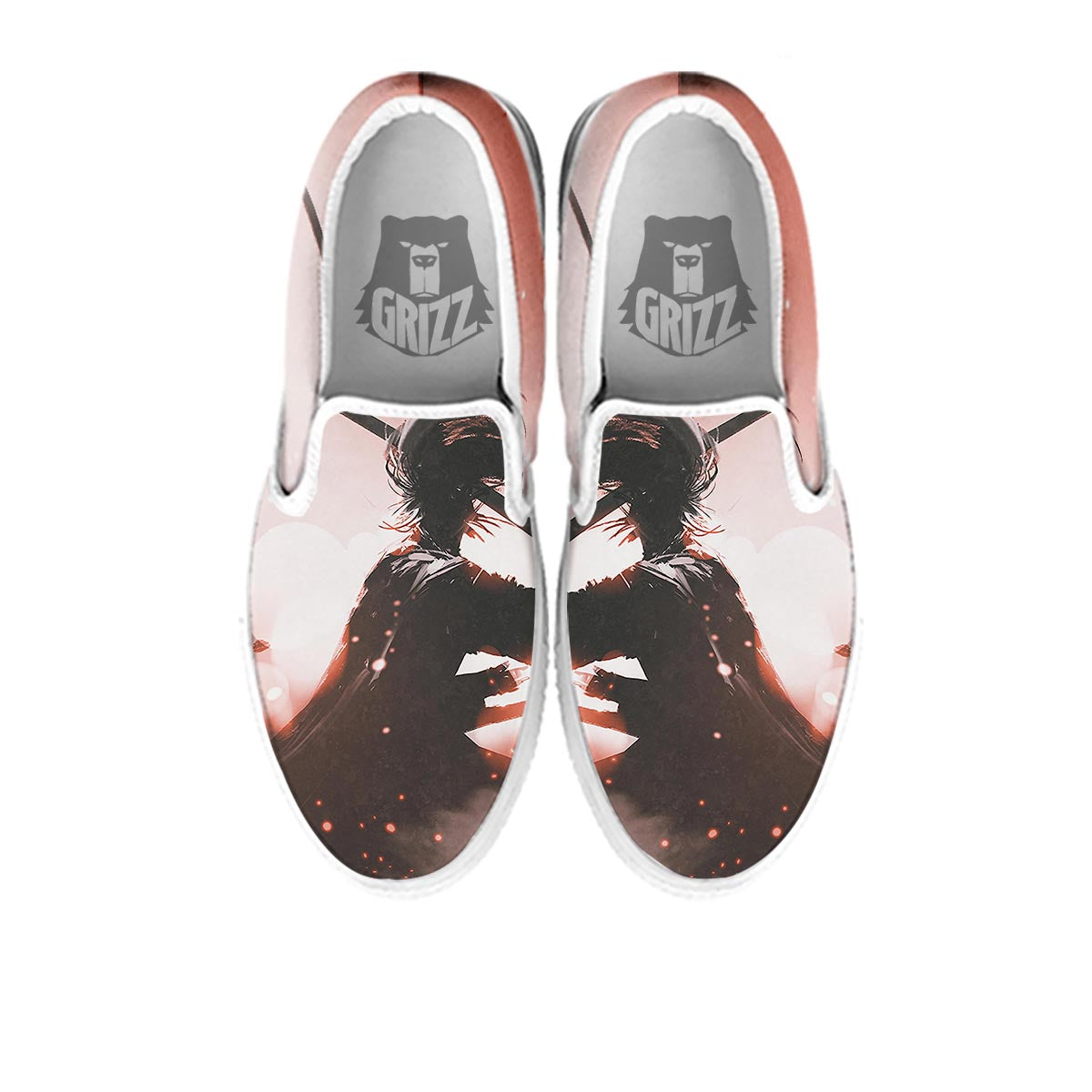 Warrior Sunset Samurai Print White Slip On Shoes-grizzshop