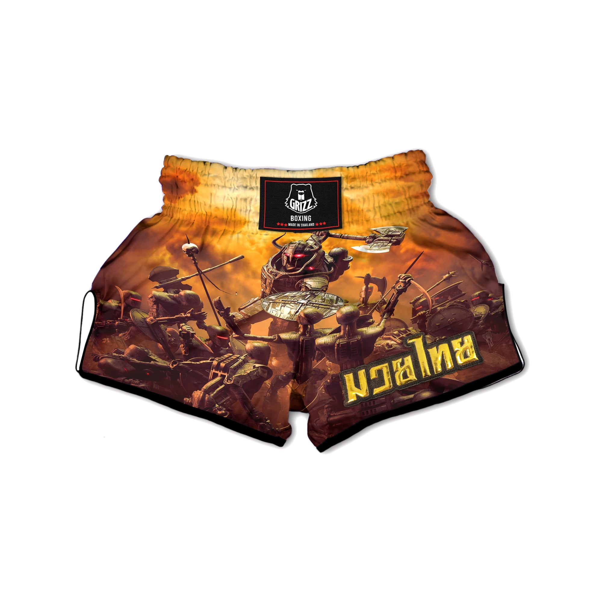 Warrior Viking Machine Print Muay Thai Boxing Shorts-grizzshop