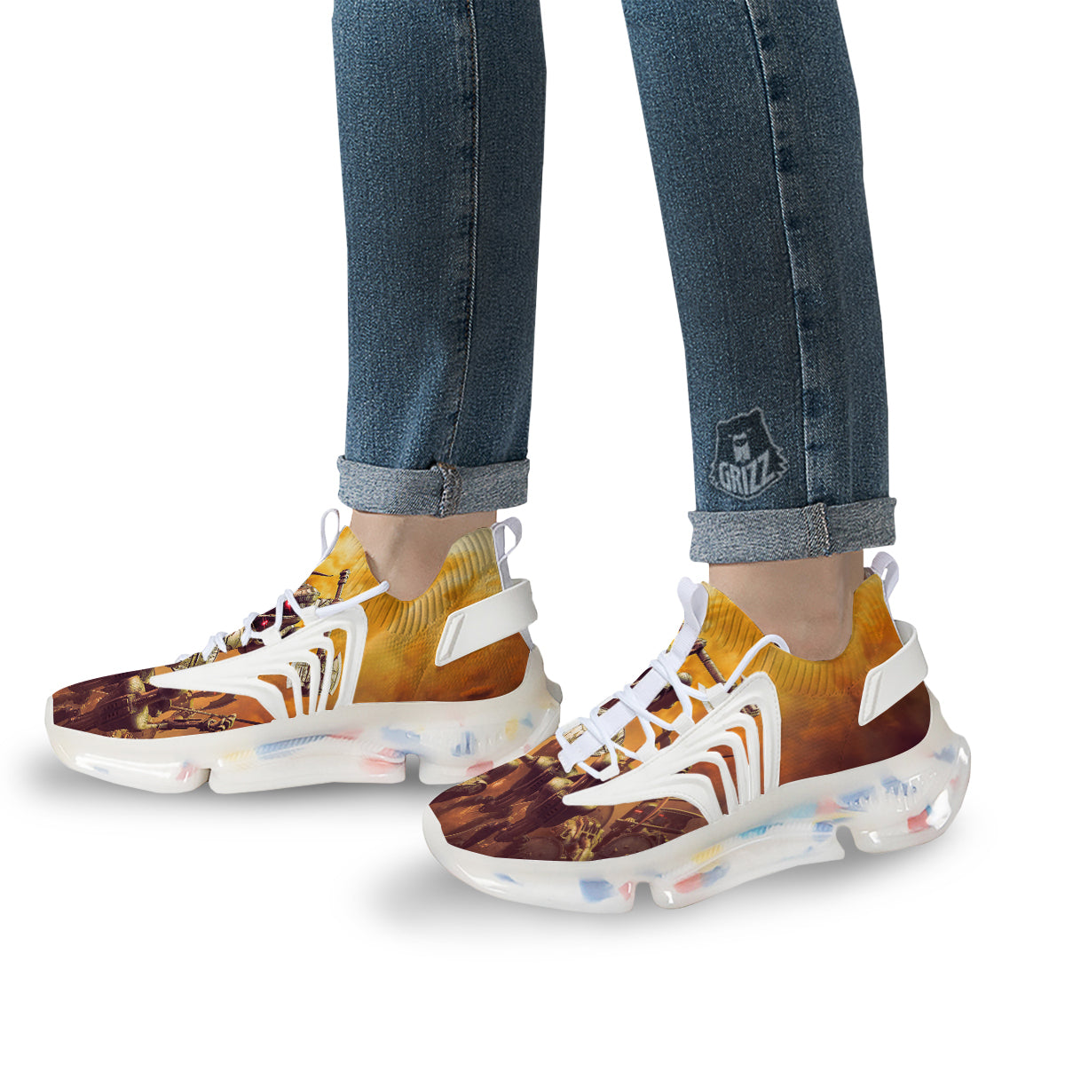 Warrior Viking Machine Print White Gym Shoes-grizzshop