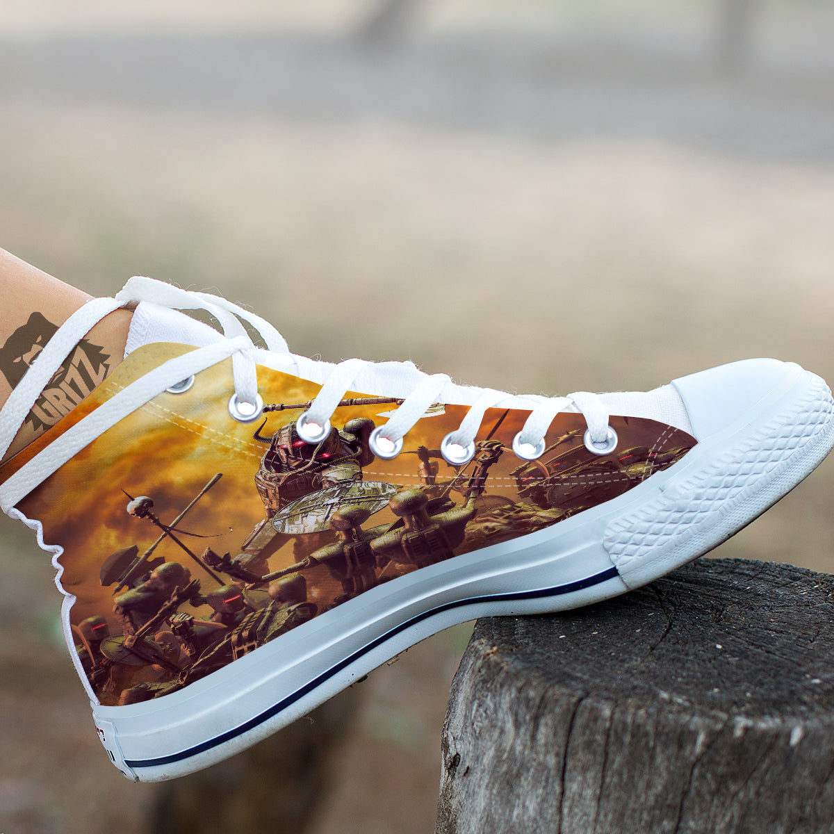 Warrior Viking Machine Print White High Top Shoes-grizzshop