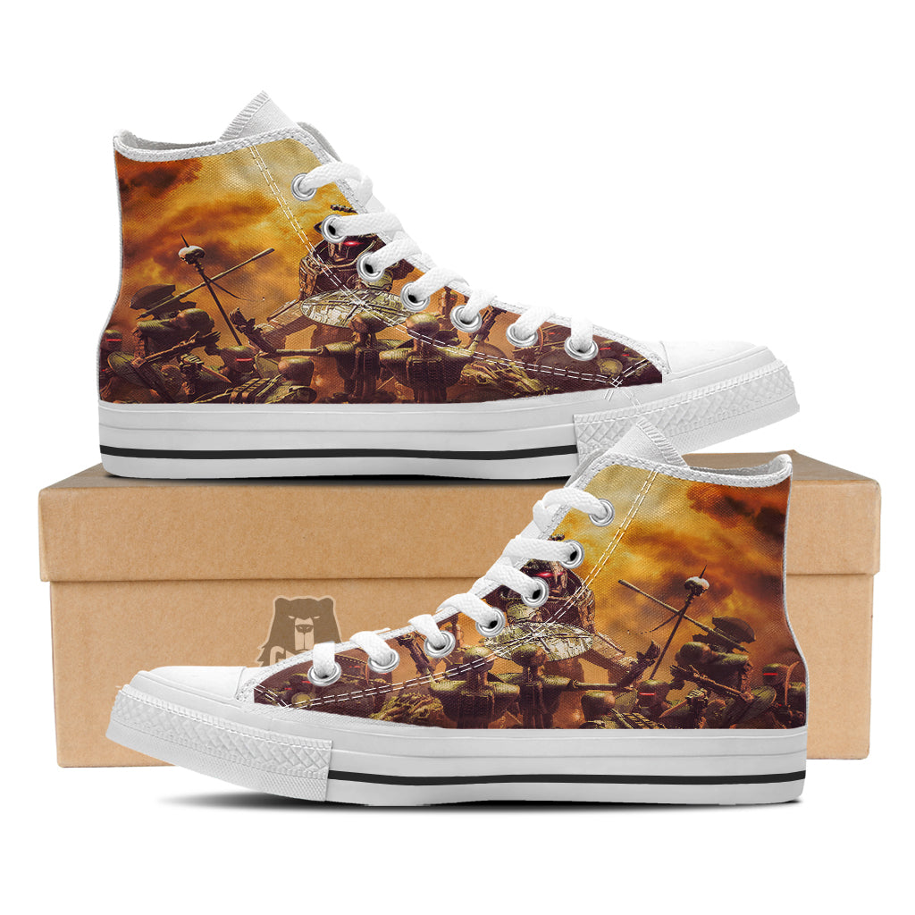 Warrior Viking Machine Print White High Top Shoes-grizzshop