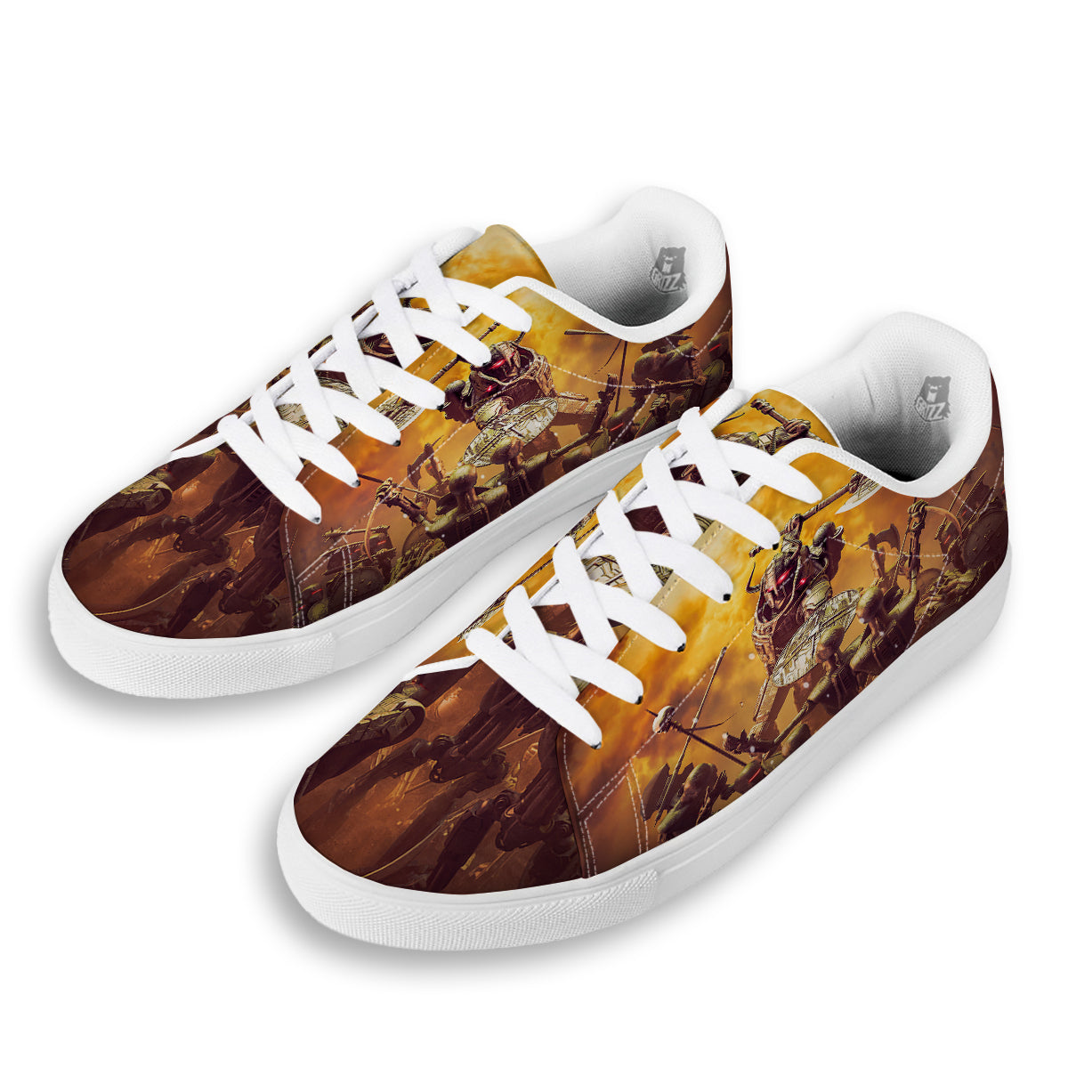 Warrior Viking Machine Print White Low Top Sneakers-grizzshop