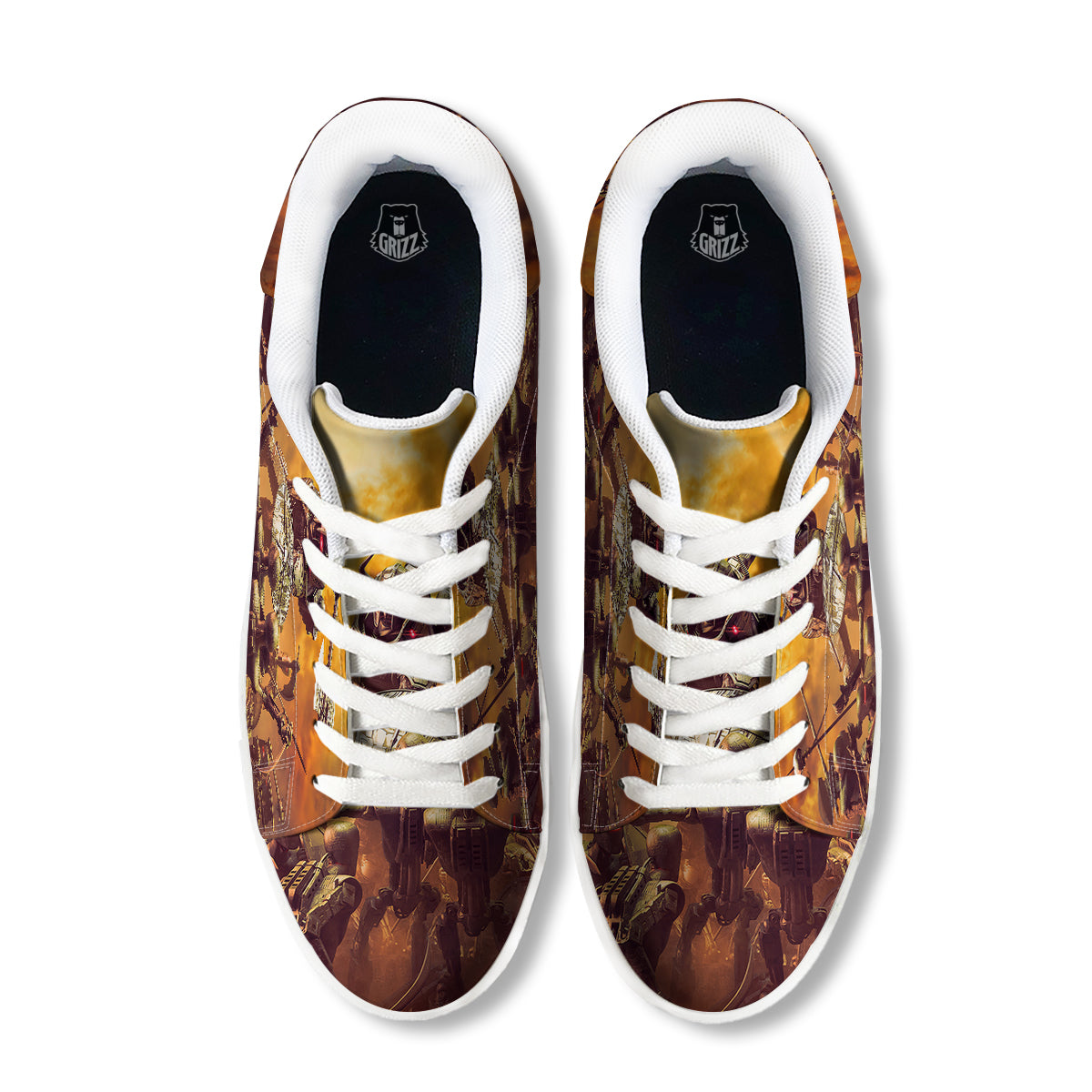 Warrior Viking Machine Print White Low Top Sneakers-grizzshop