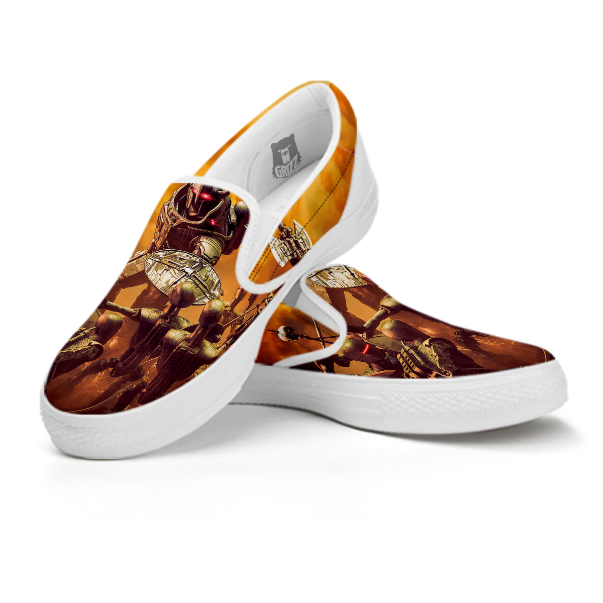 Warrior Viking Machine Print White Slip On Shoes-grizzshop