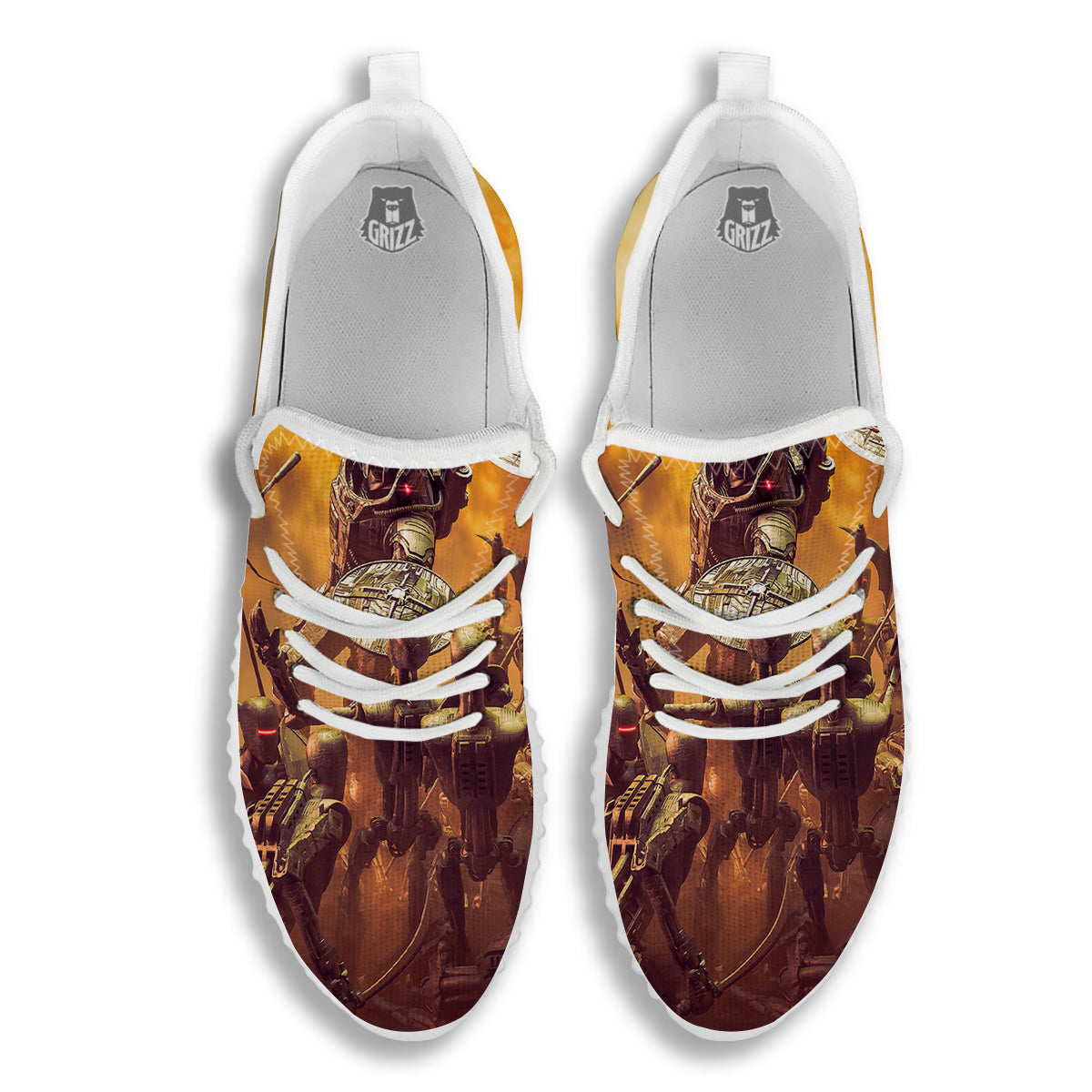 Warrior Viking Machine Print White Walking Shoes-grizzshop