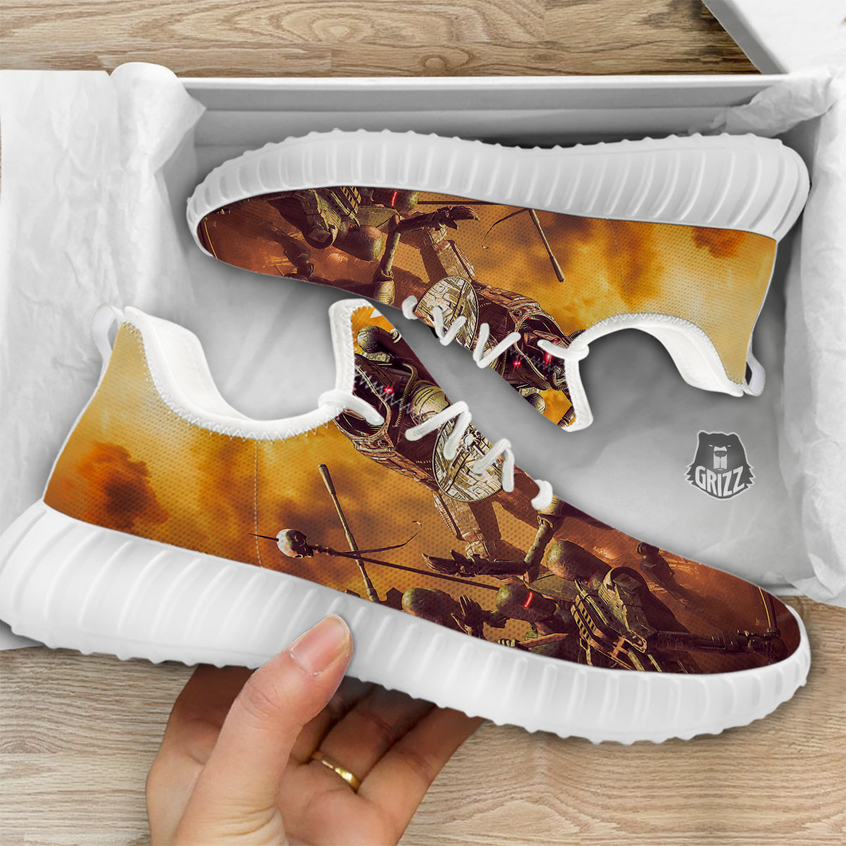 Warrior Viking Machine Print White Walking Shoes-grizzshop