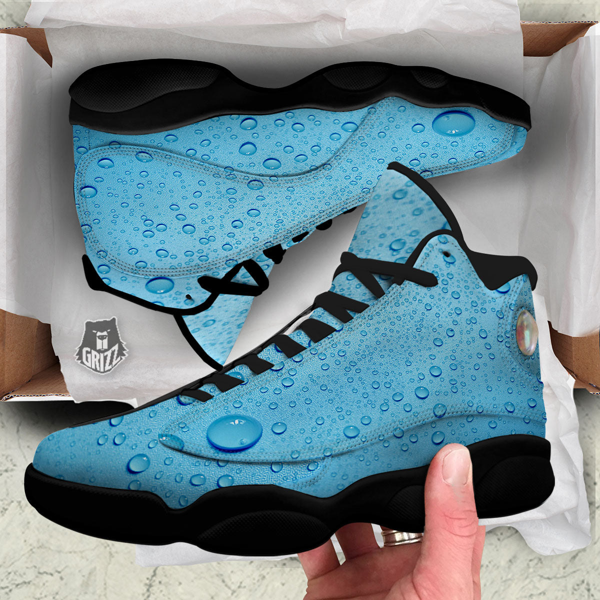 Water Drops Print Black Basketball Shoes-grizzshop