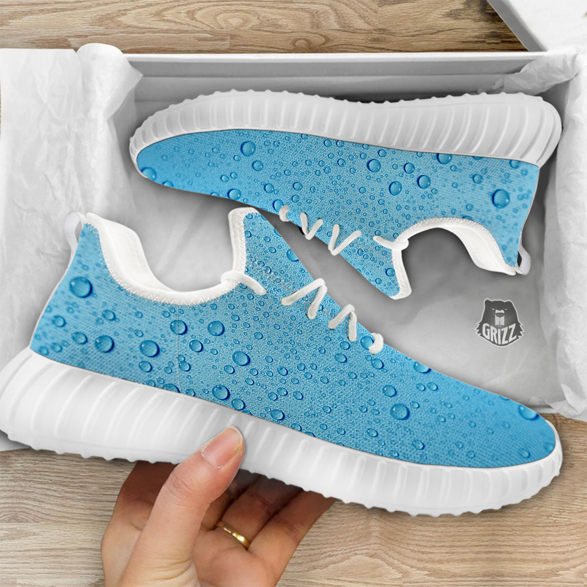 Water Drops Print White Walking Shoes-grizzshop