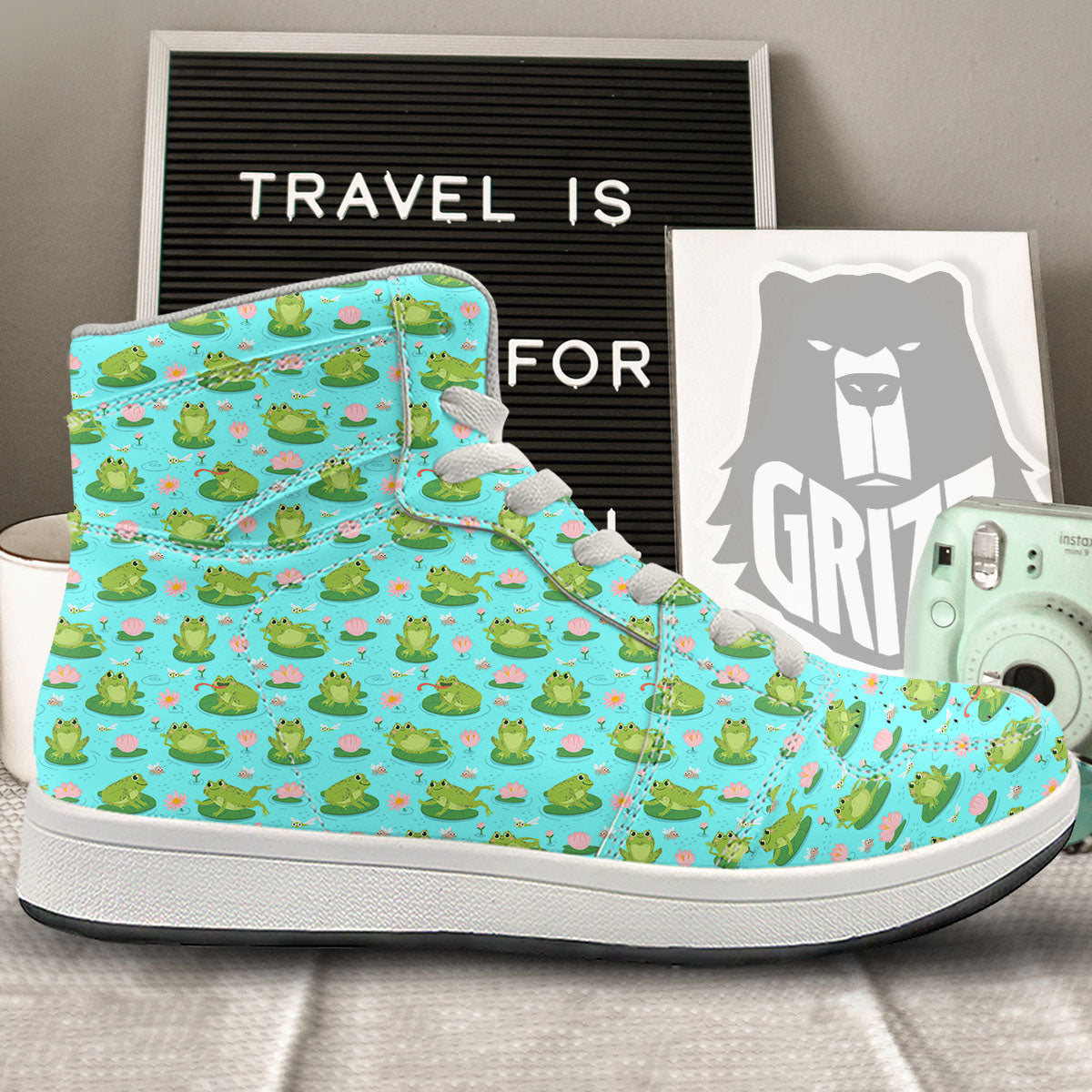 Water Lilies And Frogs Print Pattern High Top Sneakers-grizzshop