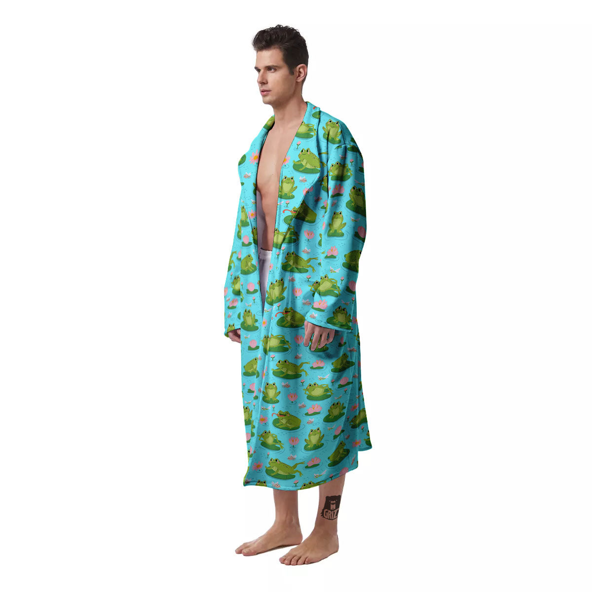 Water Lilies And Frogs Print Pattern Men's Robe-grizzshop