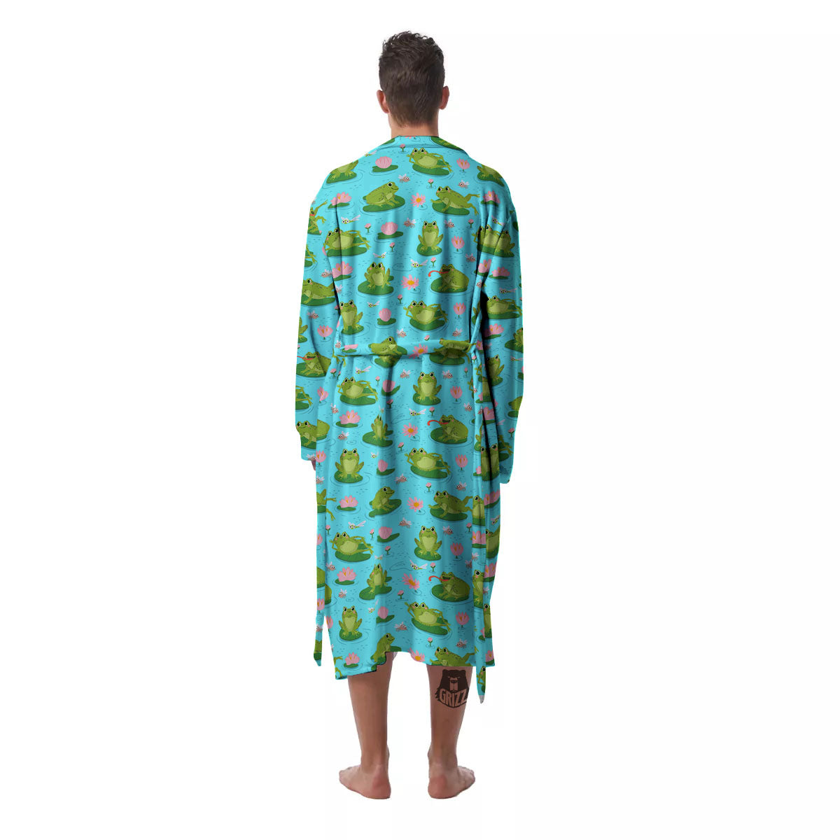 Water Lilies And Frogs Print Pattern Men's Robe-grizzshop