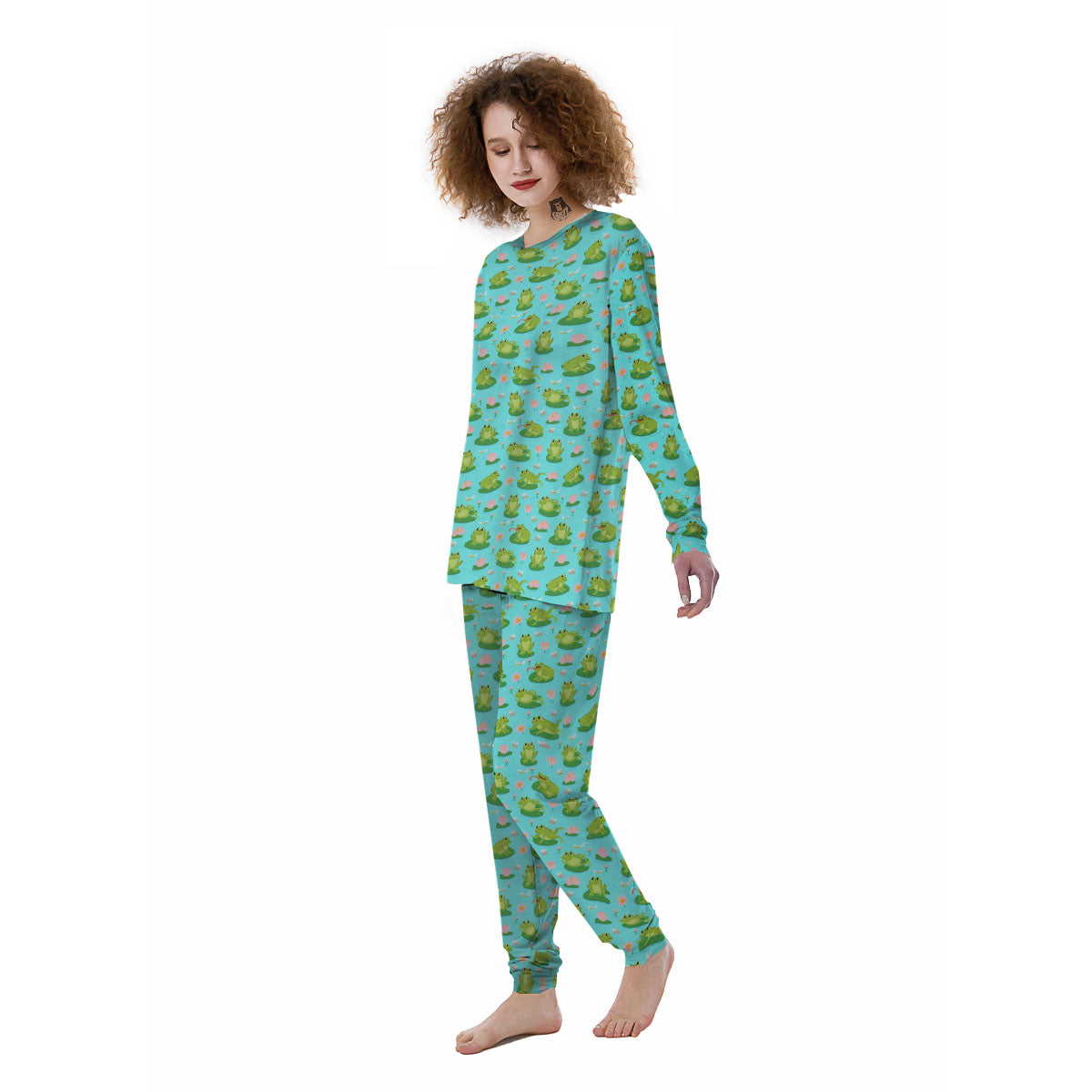 Water Lilies And Frogs Print Pattern Women's Pajamas-grizzshop