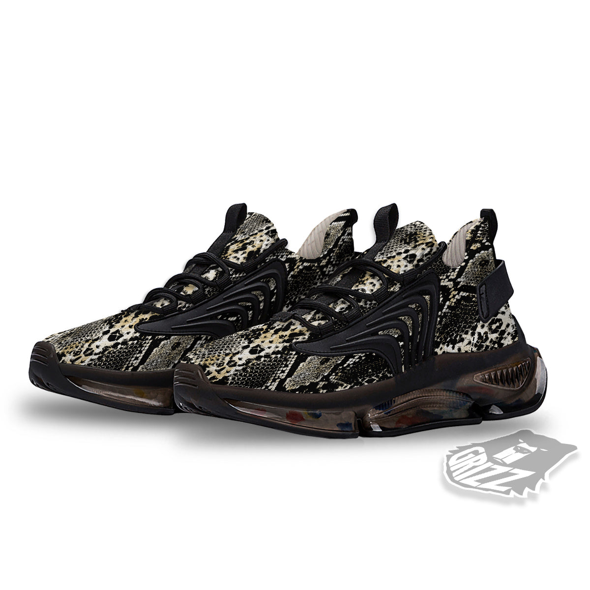 Watercolor Abstract Snake Animal Skin Print Black Gym Shoes-grizzshop