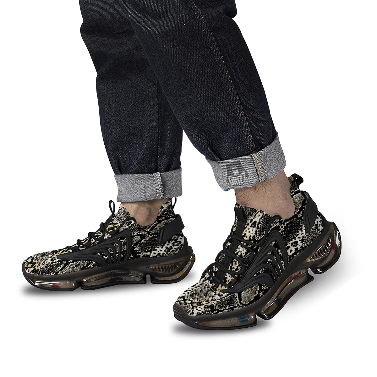 Watercolor Abstract Snake Animal Skin Print Black Gym Shoes-grizzshop