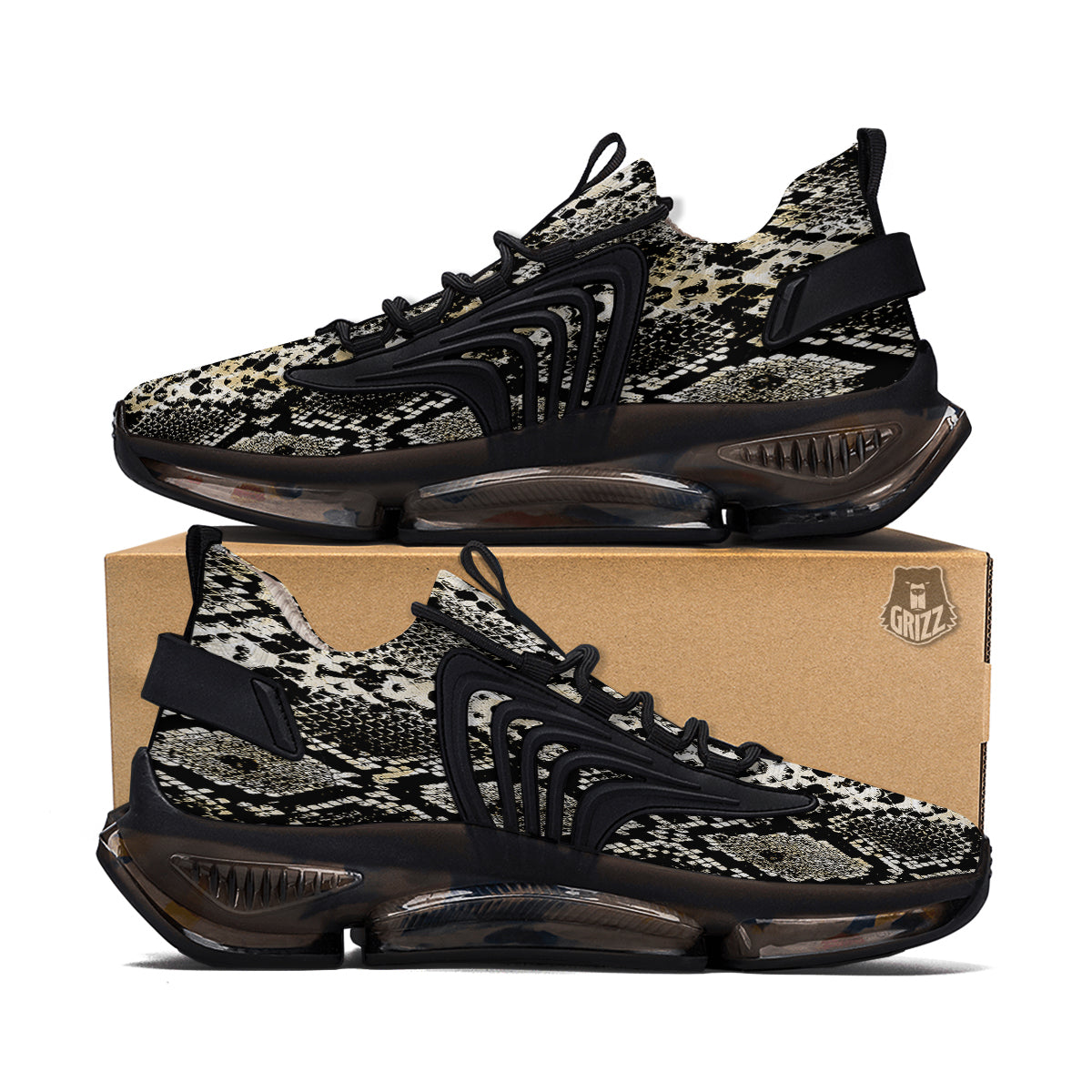 Watercolor Abstract Snake Animal Skin Print Black Gym Shoes-grizzshop