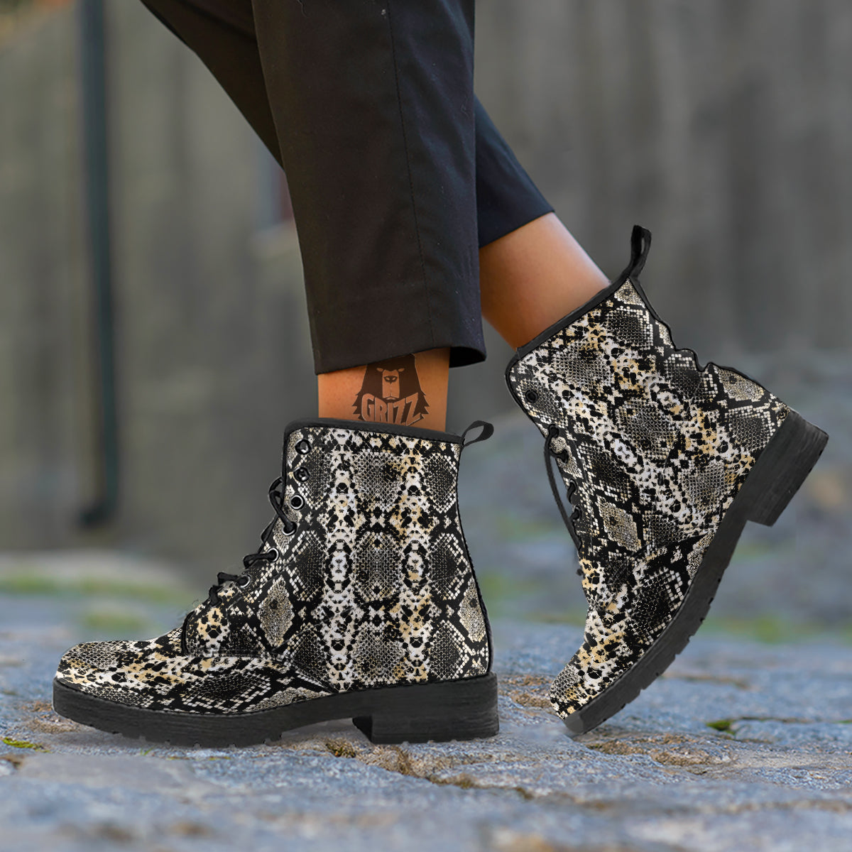 Watercolor Abstract Snake Animal Skin Print Leather Boots-grizzshop