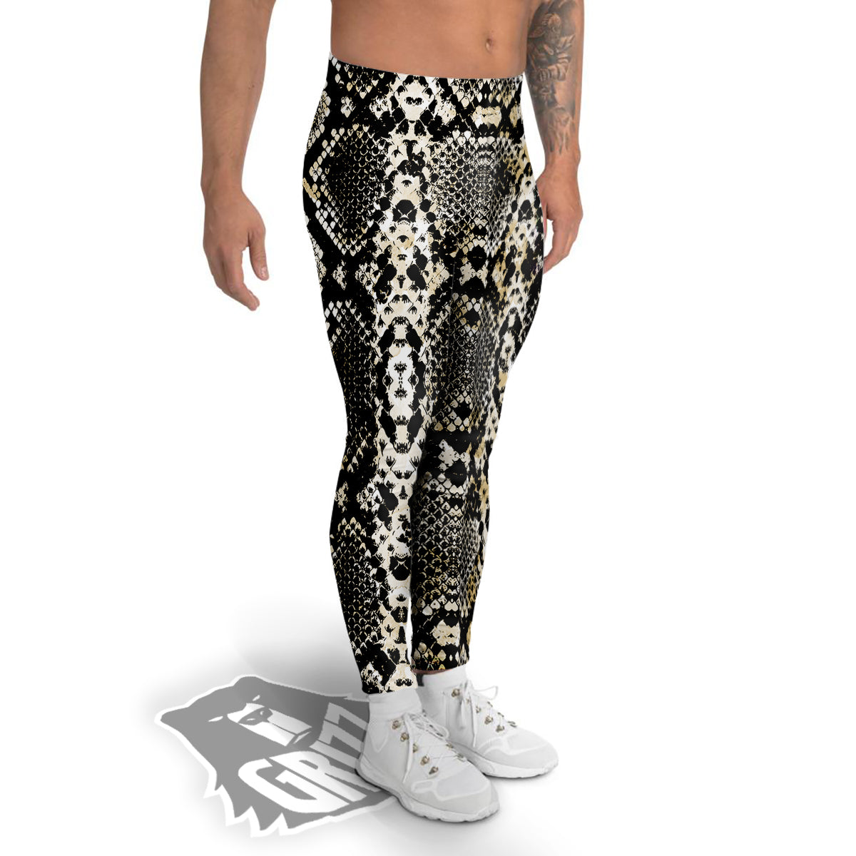 Watercolor Abstract Snake Animal Skin Print Men's Leggings-grizzshop