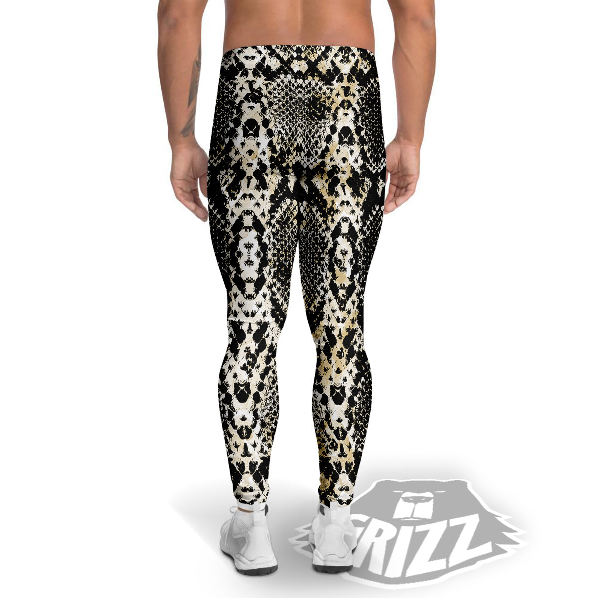 Watercolor Abstract Snake Animal Skin Print Men's Leggings-grizzshop