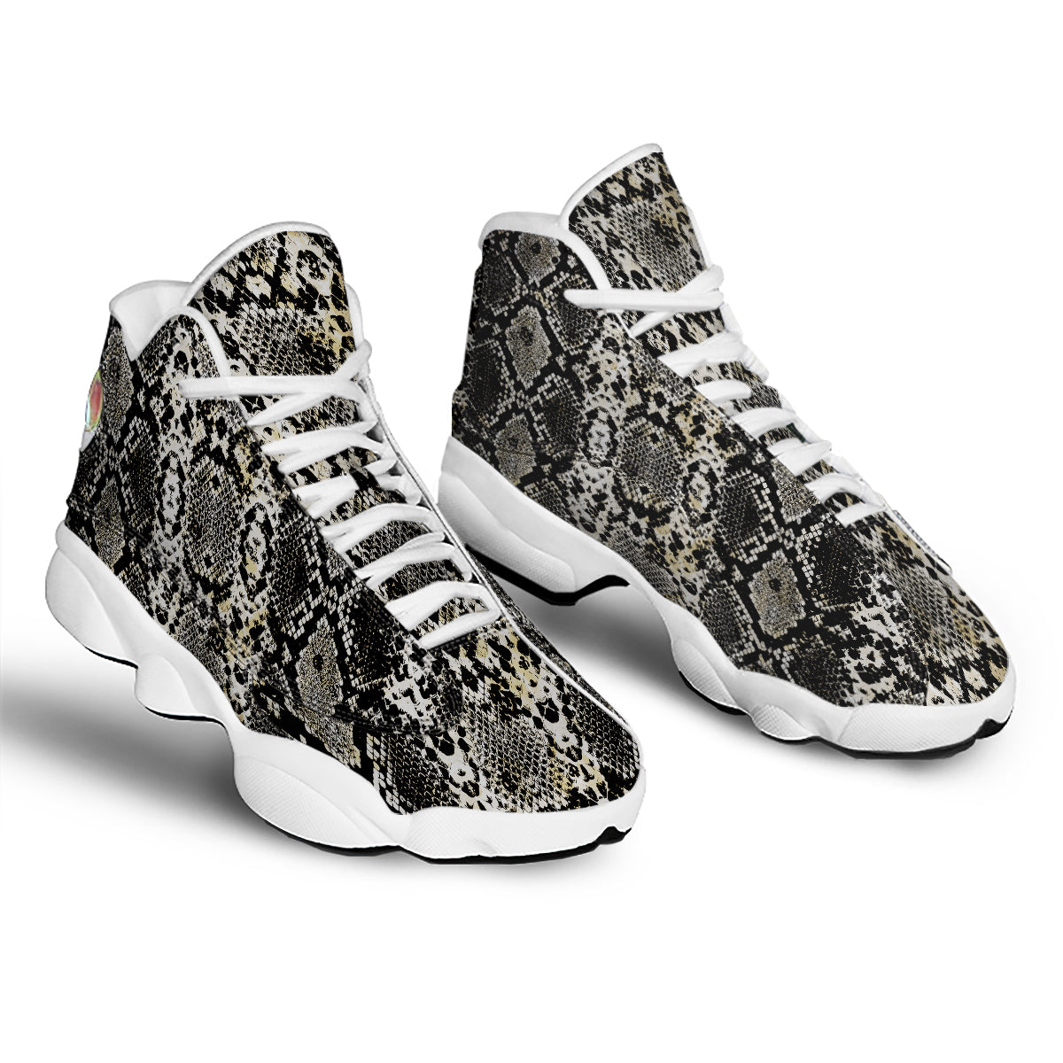 Watercolor Abstract Snake Animal Skin Print White Basketball Shoes-grizzshop