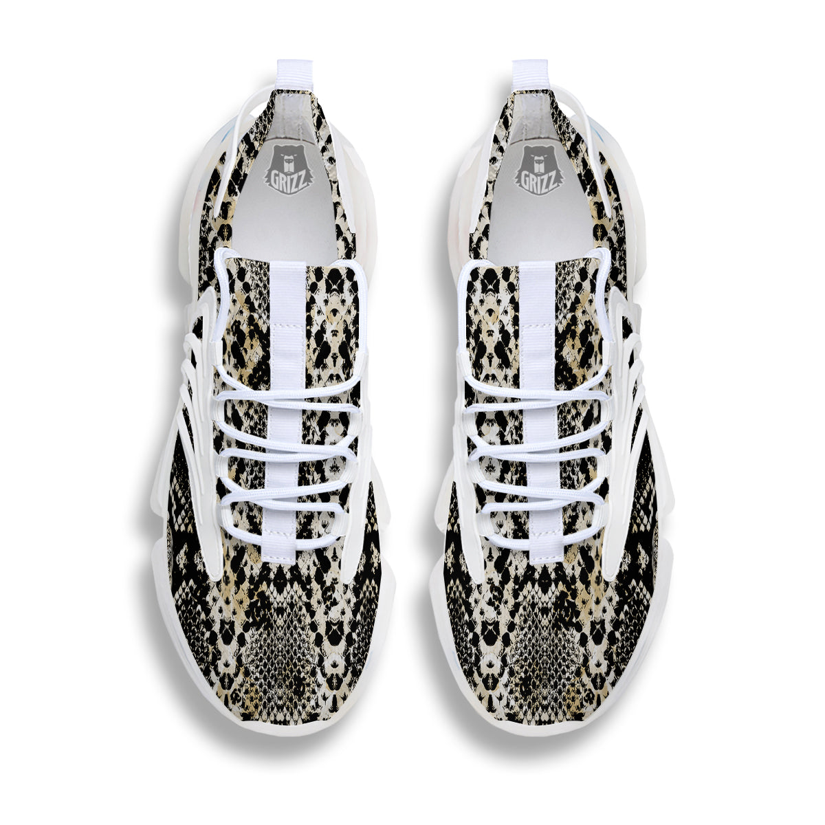 Watercolor Abstract Snake Animal Skin Print White Gym Shoes-grizzshop