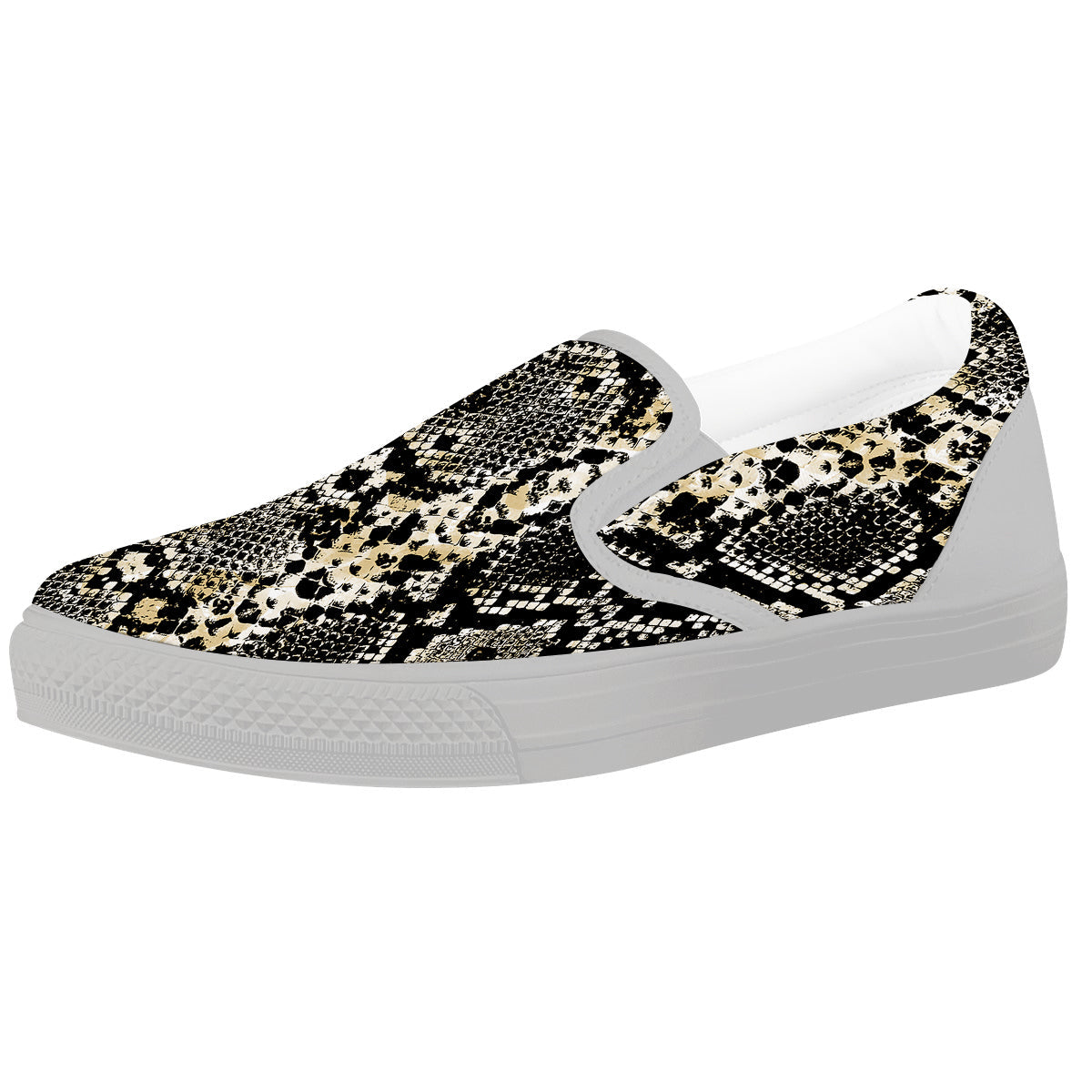 Watercolor Abstract Snake Animal Skin Print White Slip On Shoes-grizzshop