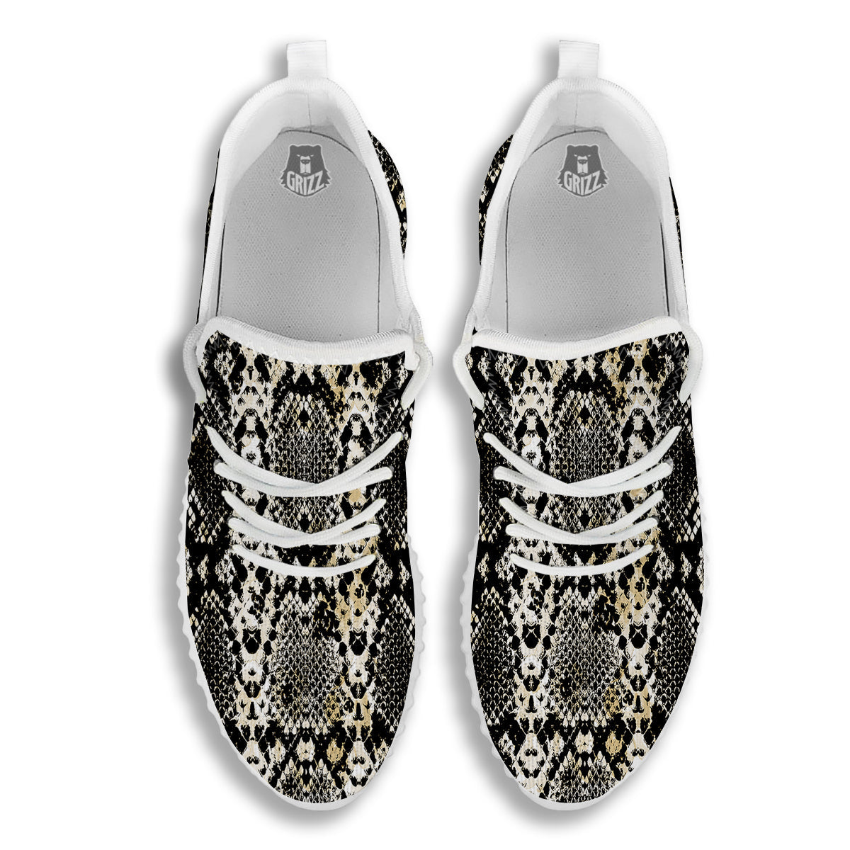 Watercolor Abstract Snake Animal Skin Print White Walking Shoes-grizzshop