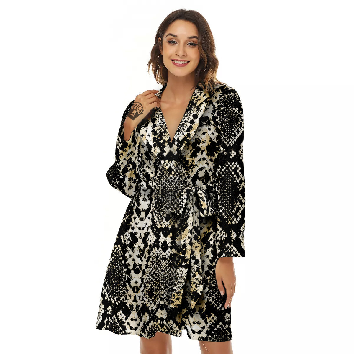 Watercolor Abstract Snake Animal Skin Print Women's Robe-grizzshop