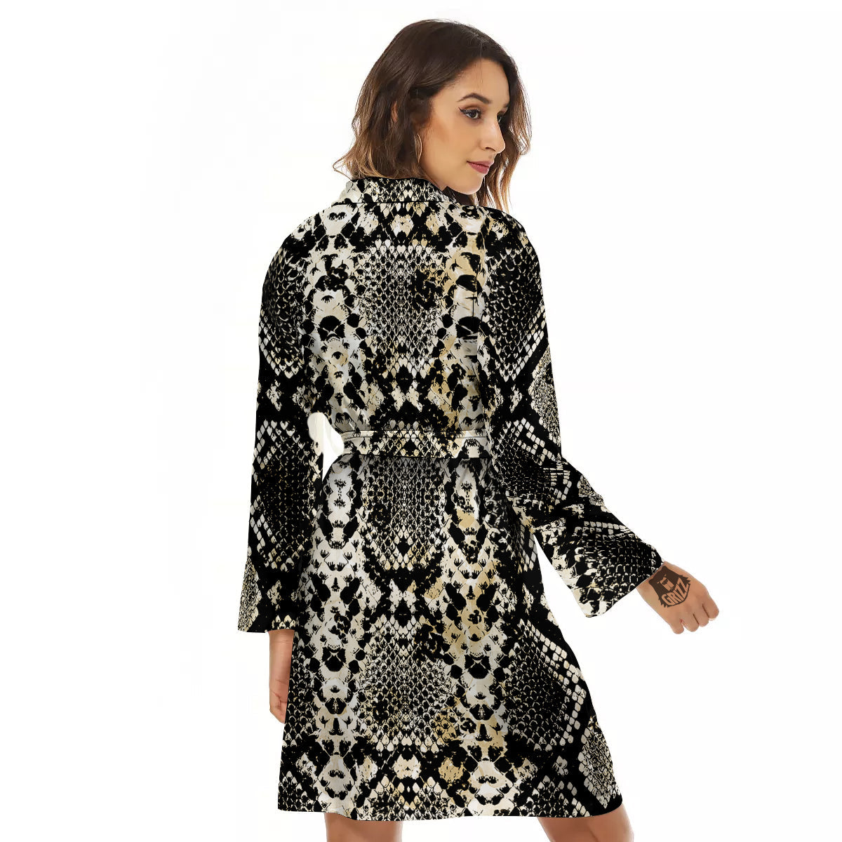 Watercolor Abstract Snake Animal Skin Print Women's Robe-grizzshop