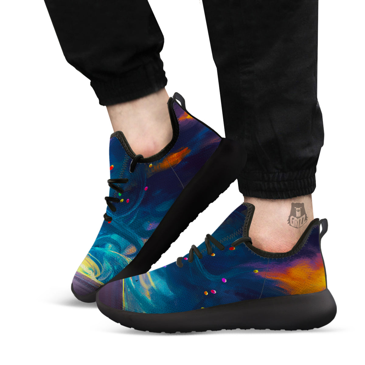 Watercolor Balloons And Storm Print Black Athletic Shoes-grizzshop
