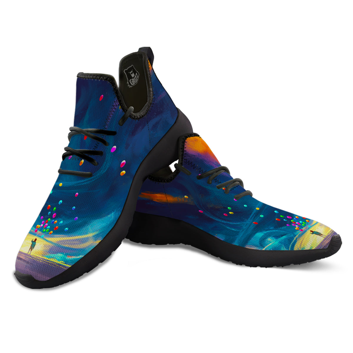 Watercolor Balloons And Storm Print Black Athletic Shoes-grizzshop