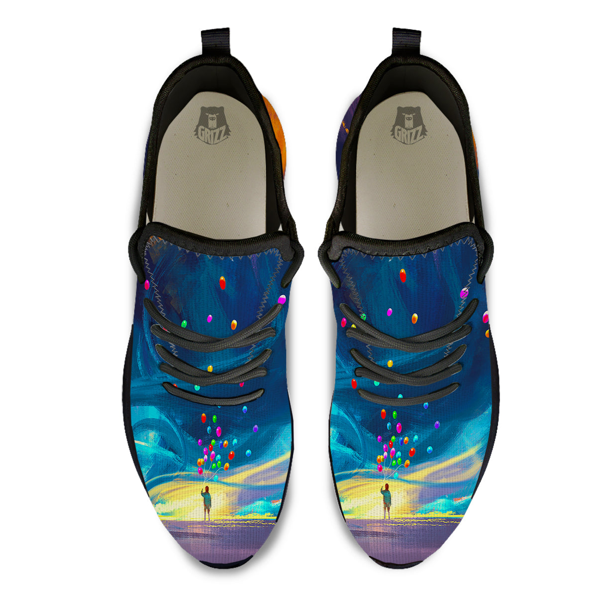 Watercolor Balloons And Storm Print Black Athletic Shoes-grizzshop