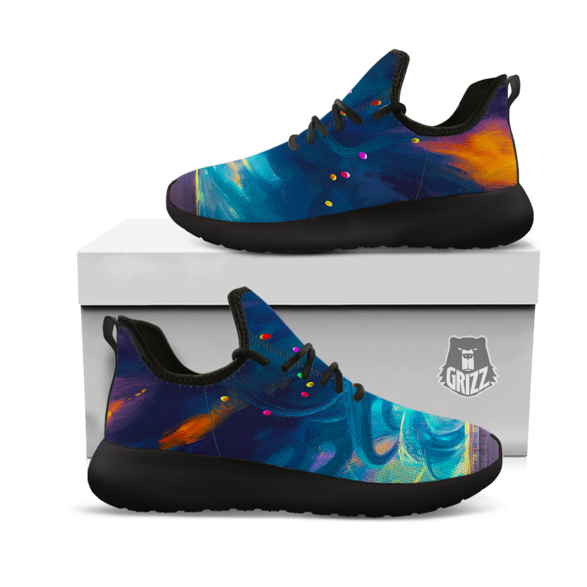 Watercolor Balloons And Storm Print Black Athletic Shoes-grizzshop