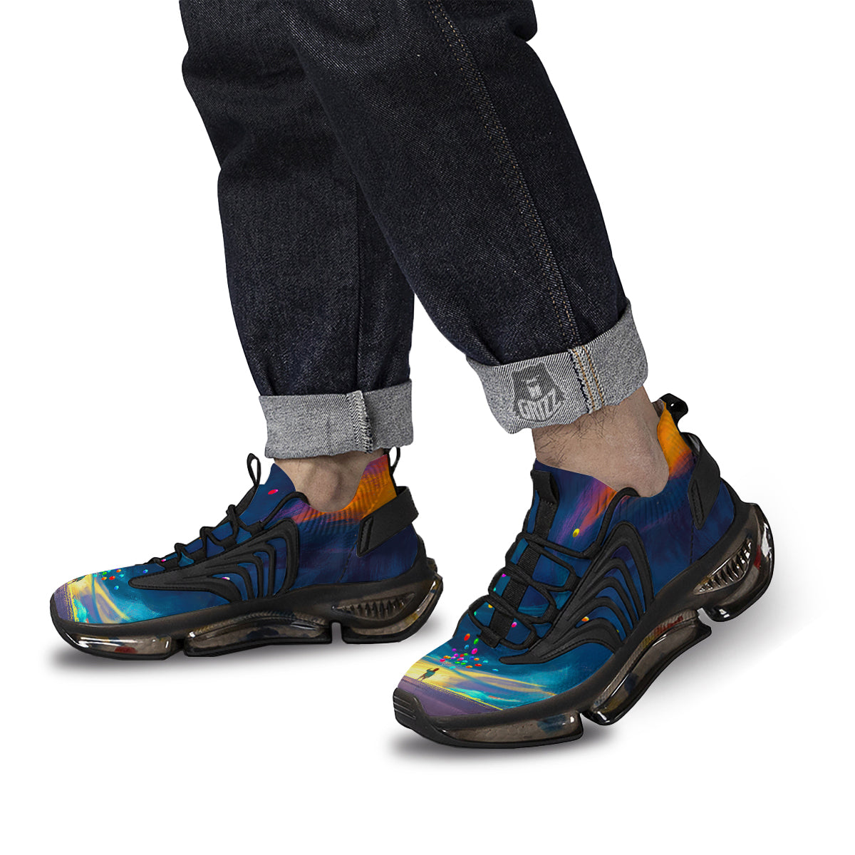 Watercolor Balloons And Storm Print Black Gym Shoes-grizzshop