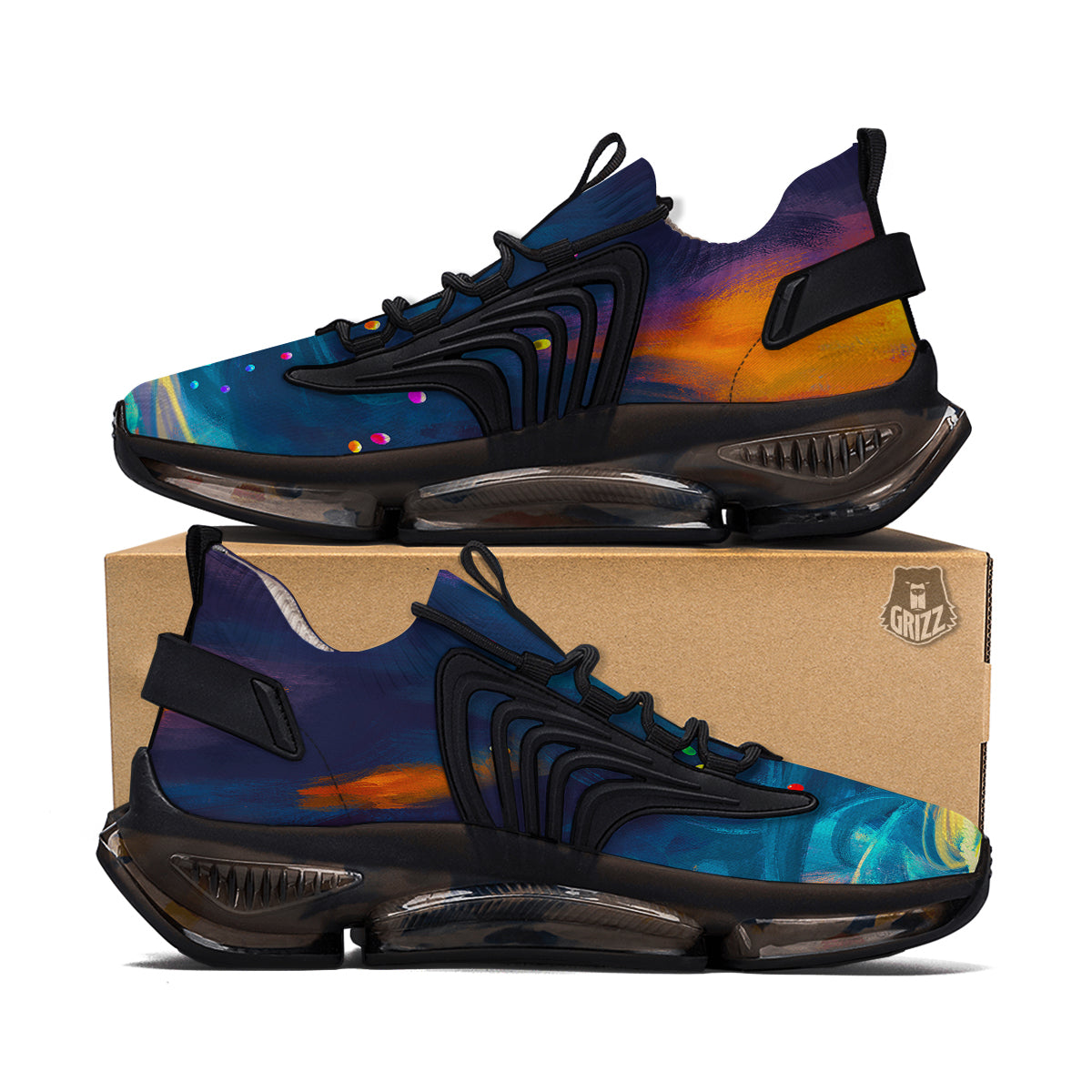Watercolor Balloons And Storm Print Black Gym Shoes-grizzshop
