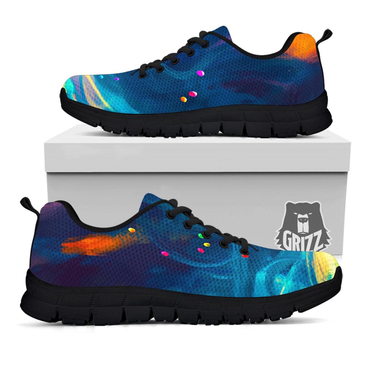 Watercolor Balloons And Storm Print Black Sneaker-grizzshop