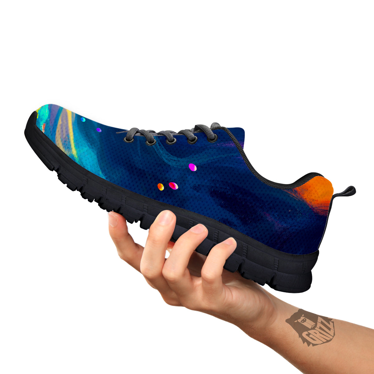 Watercolor Balloons And Storm Print Black Sneaker-grizzshop